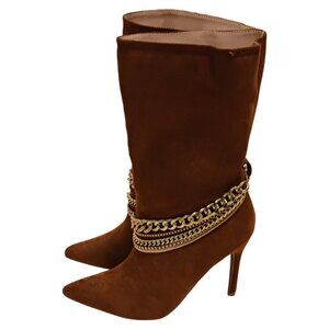 Faux Suede Brown Gold Chain Boots 🩷LIVE show item